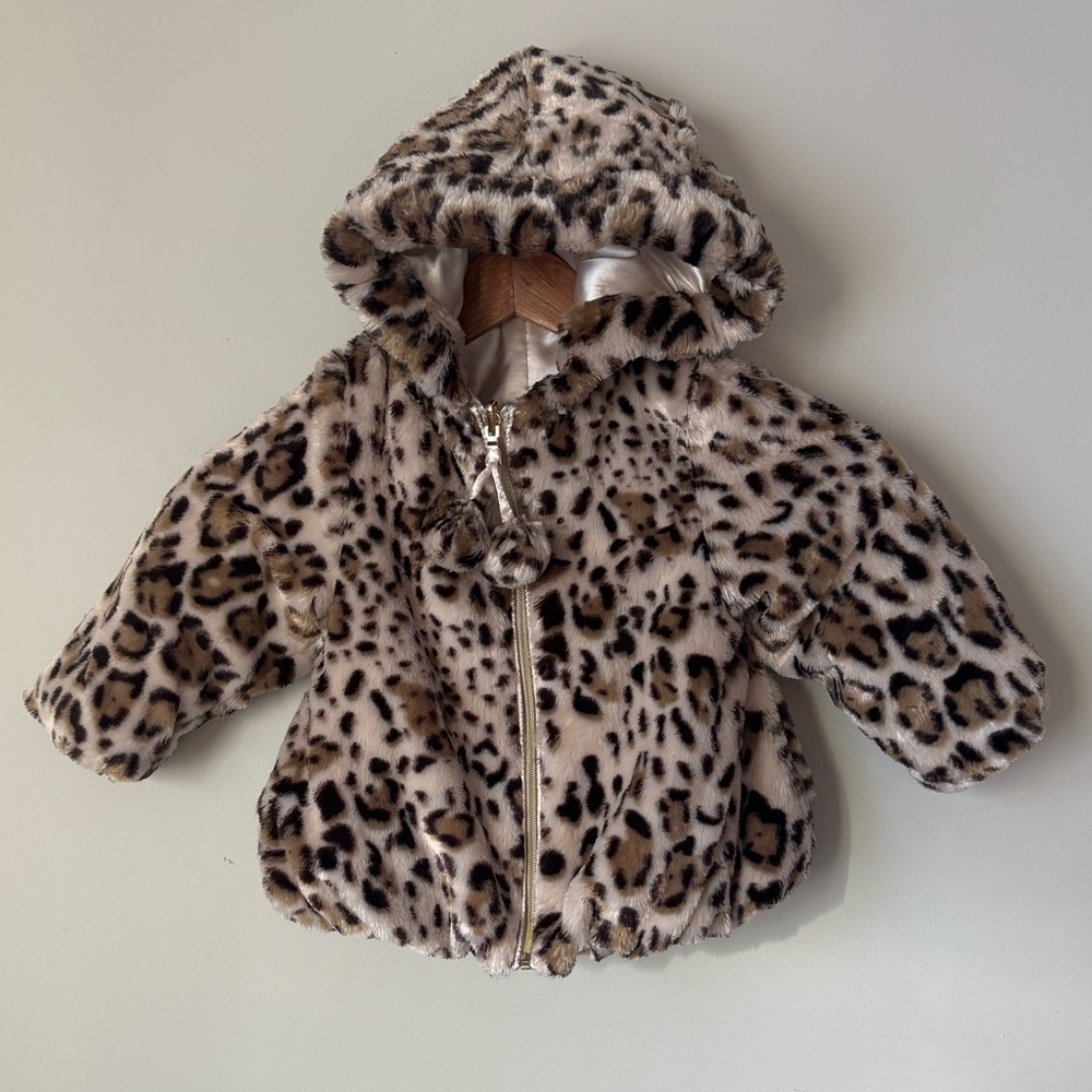 NWOT toddler girls faux fur leopard reversible winter jacket 2T